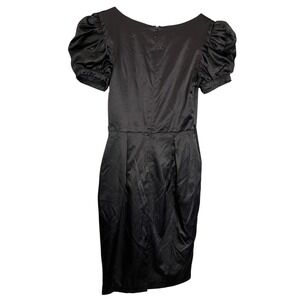 Wayne Cooper 0 Black Satin Puff Sleeve Scoop Neck Mini Dress Goth Coquette